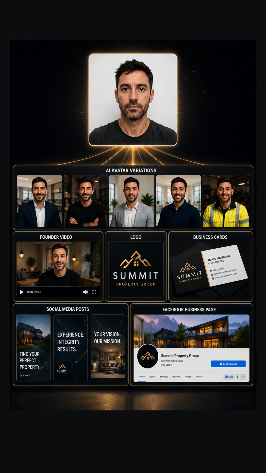 Avatar pack flow chart — one photo becomes a full brand